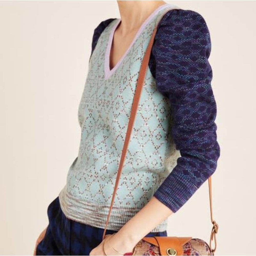 Anthropologie Cherie Puff-Sleeved Sweater in Sky (RARE)